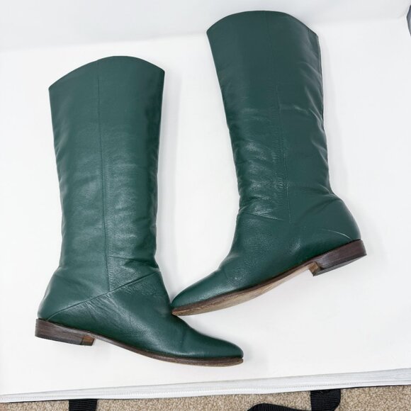 Vintage Dark Green Leather Flat Boots Women's Size 9-10 Pull On Made in Uruguay - Picture 6 of 10